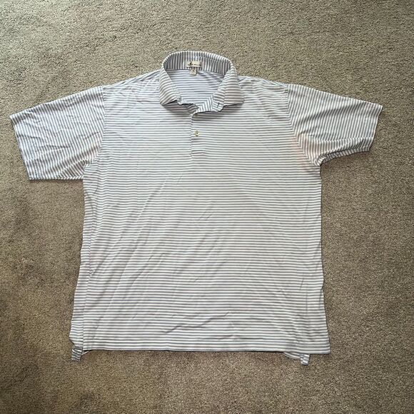 Peter Millar Polo Shirt Men's Large Size XL Striped Golf Blue and White - Picture 1 of 8